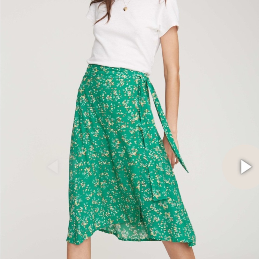 Faithfull the Brand Emerald Green Floral Midi Wrap Skirt